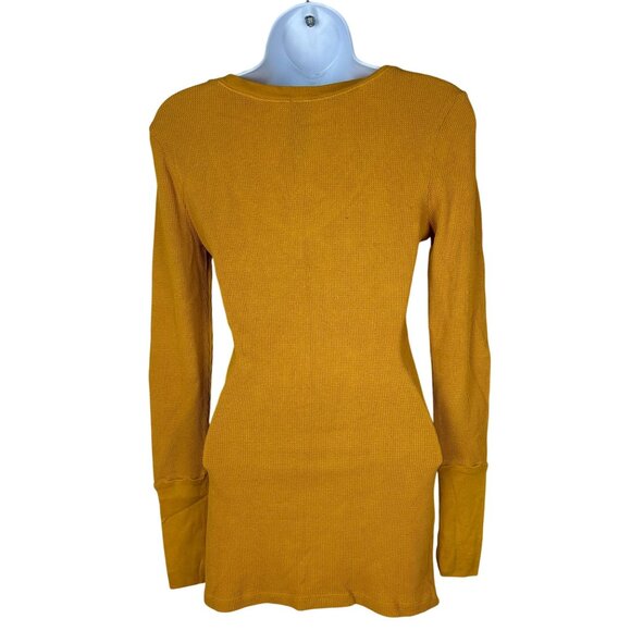Bobi Los Angeles Mustard Yellow Long Sleeve V-Neck Waffle Knit Top Size Small - Picture 2 of 5